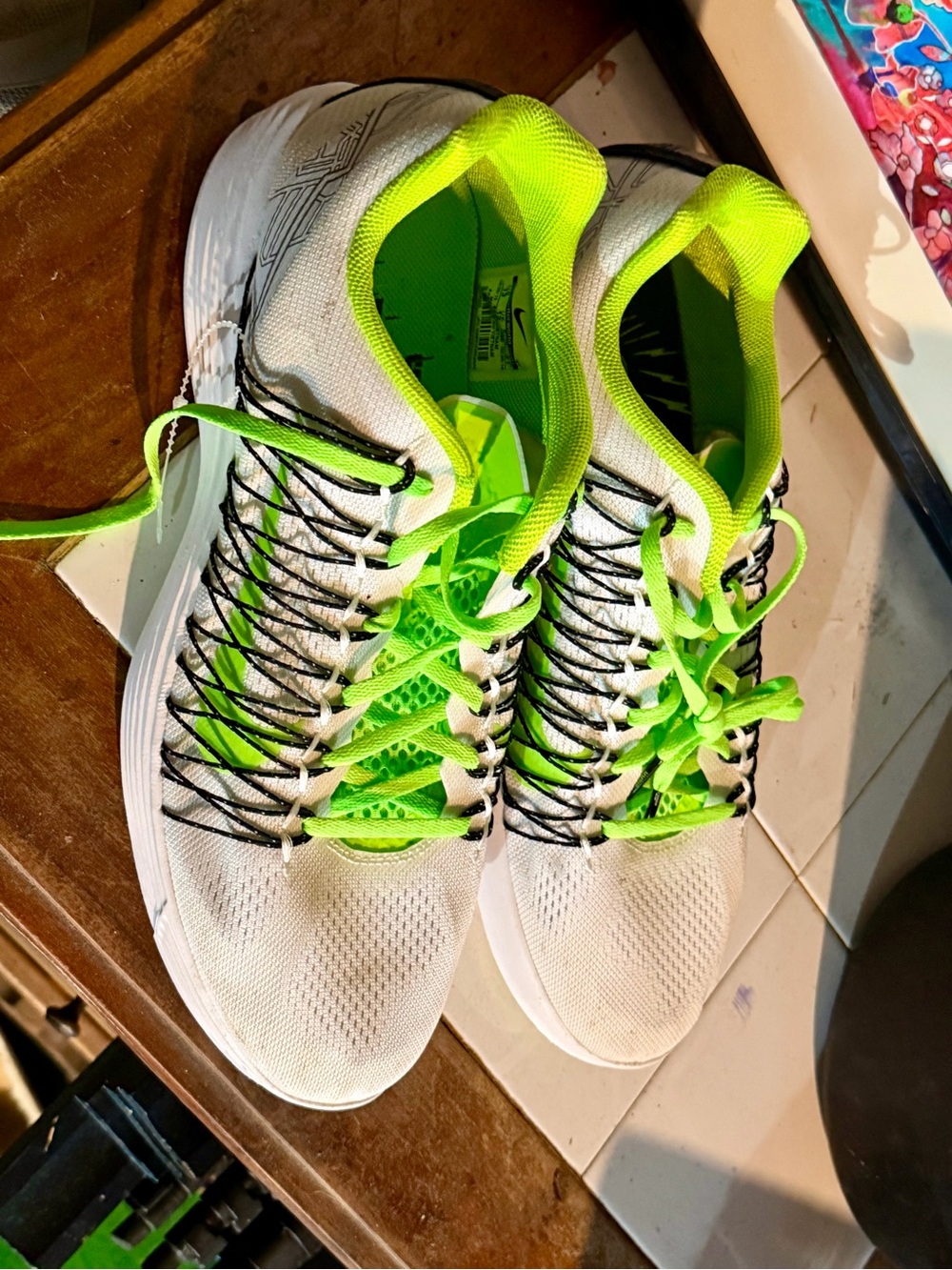 Nike White and Neon Green Men's Athletic Running Shoes